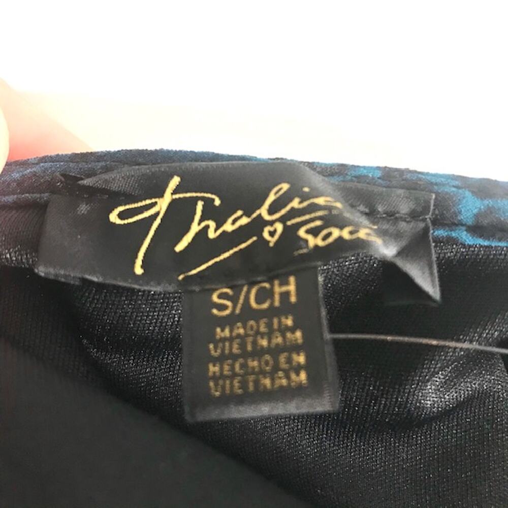 N) Thalia Sodi Sheer Ruffles Snake Print Blouse Top Teal Blue Black size Small - Picture 9 of 10